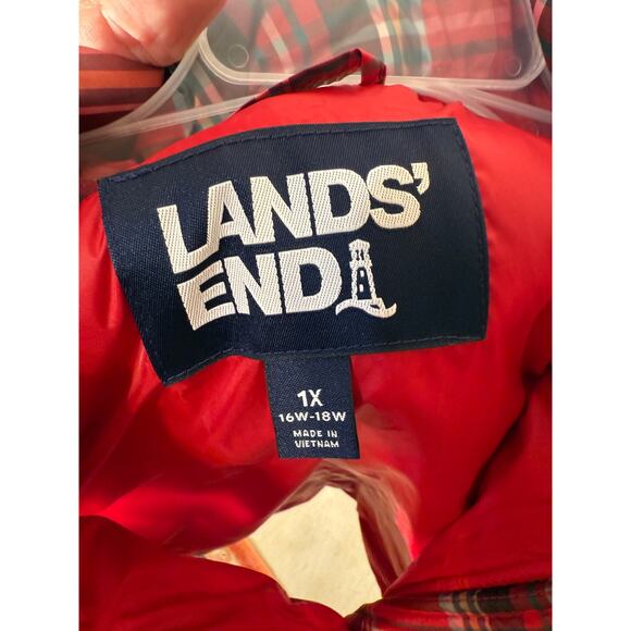 Lands End Down Puffer Vest 1X Red Plaid Tartan - Picture 2 of 4
